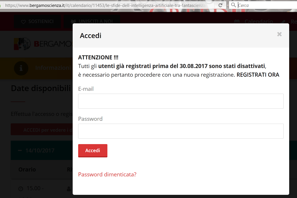Disattivazione delle, ehm, vecchie utenze di Bergamo Scienza Disattivazione delle, ehm, vecchie utenze di Bergamo Scienza