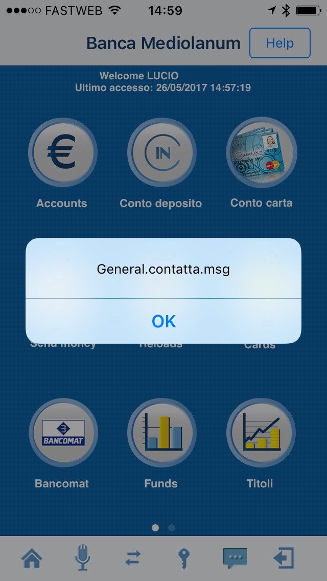Messaggio di errore nella app di Banca Mediolanum Messaggio di errore nella app di Banca Mediolanum