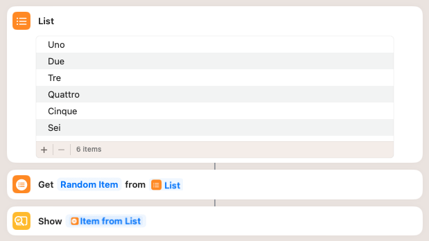I Comandi rapidi a volte sono di una semplicità disarmante. Scelta casuale di un elemento da una lista in Comandi rapidi