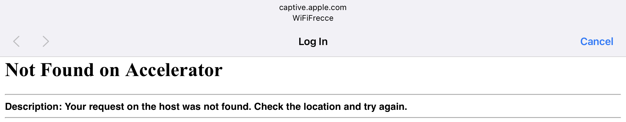 Messaggio esoterico di errore da Wi-Fi su Frecciarossa
