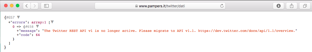 Autenticazione via Twitter fallita sul sito Pampers
